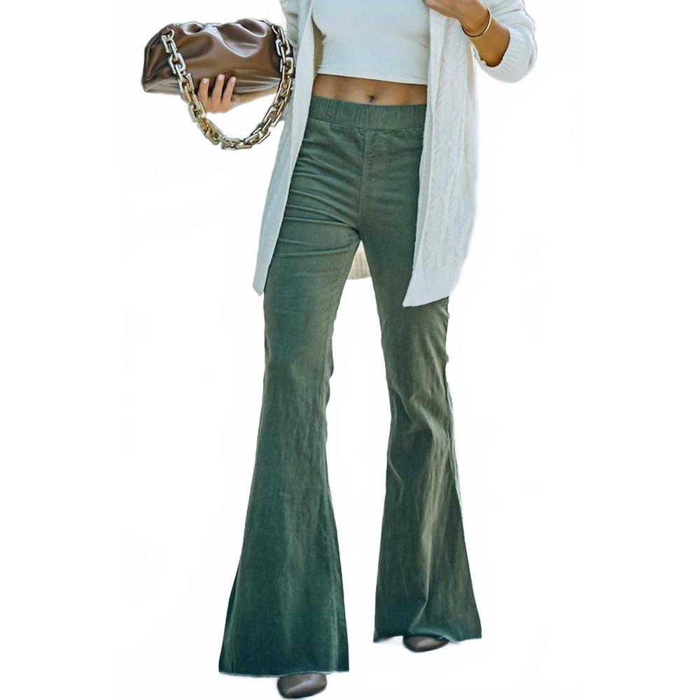 NEW LAVENDER J women's flare corduroy pants in green